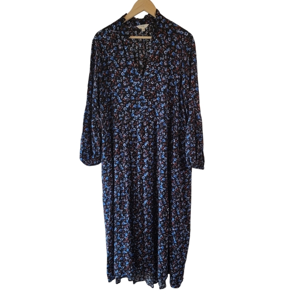 Terra Sky Women's Plus Size Peasant Dress 2X Blue Floral Long Sleeve Pocket Fall - Picture 3 of 13
